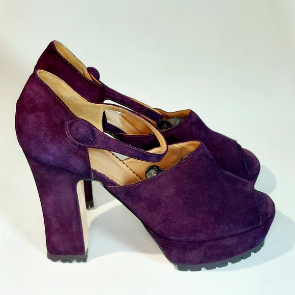 RED Valentino eggplant suede mary-jane platform pumps, EU41/10, new w/ flaws - Picture 5 of 15